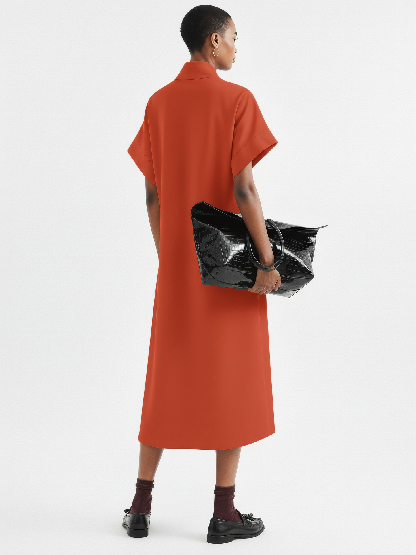 Triangle-Neck Scarf Midi Dress