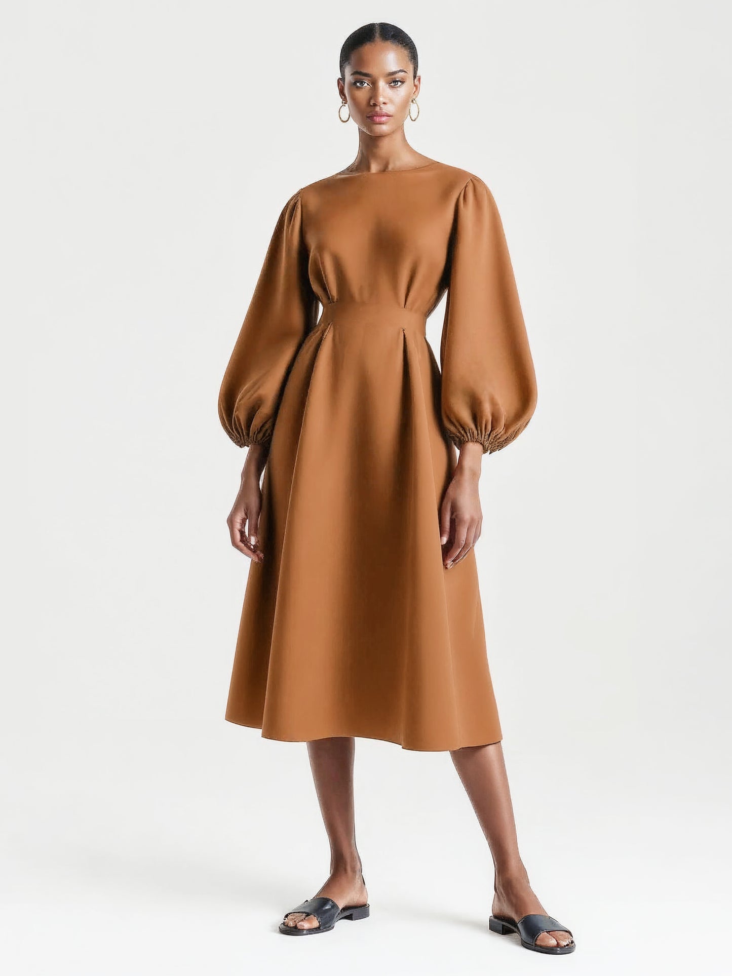 Balloon Sleeve Fit Flare Dress