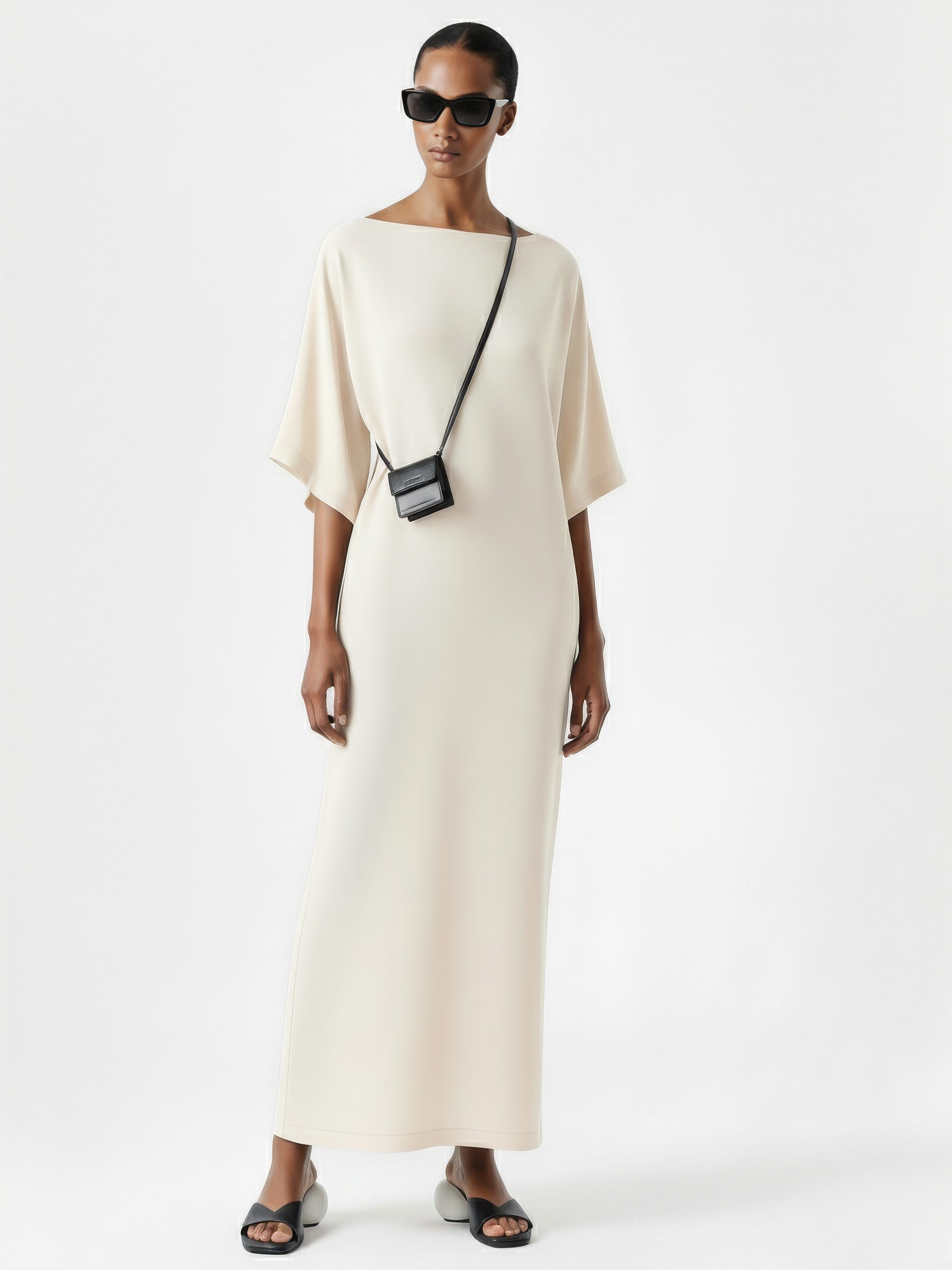 box fit dress Women's Calla Drop Waist Box Pleated Rayon Midi Dress S/M/L Cream MEAN BLVD L / Cream