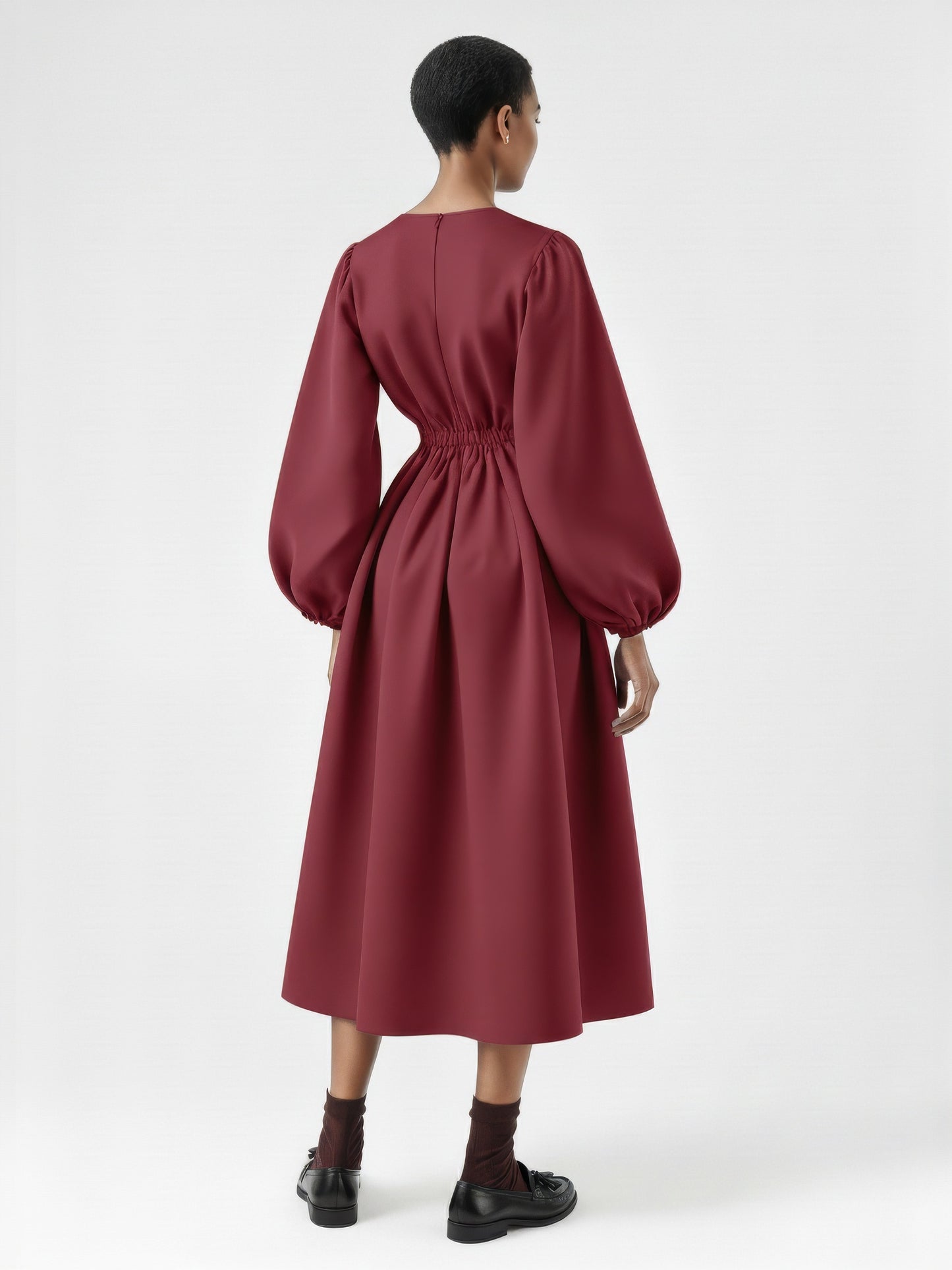 Balloon Sleeve Fit Flare Dress