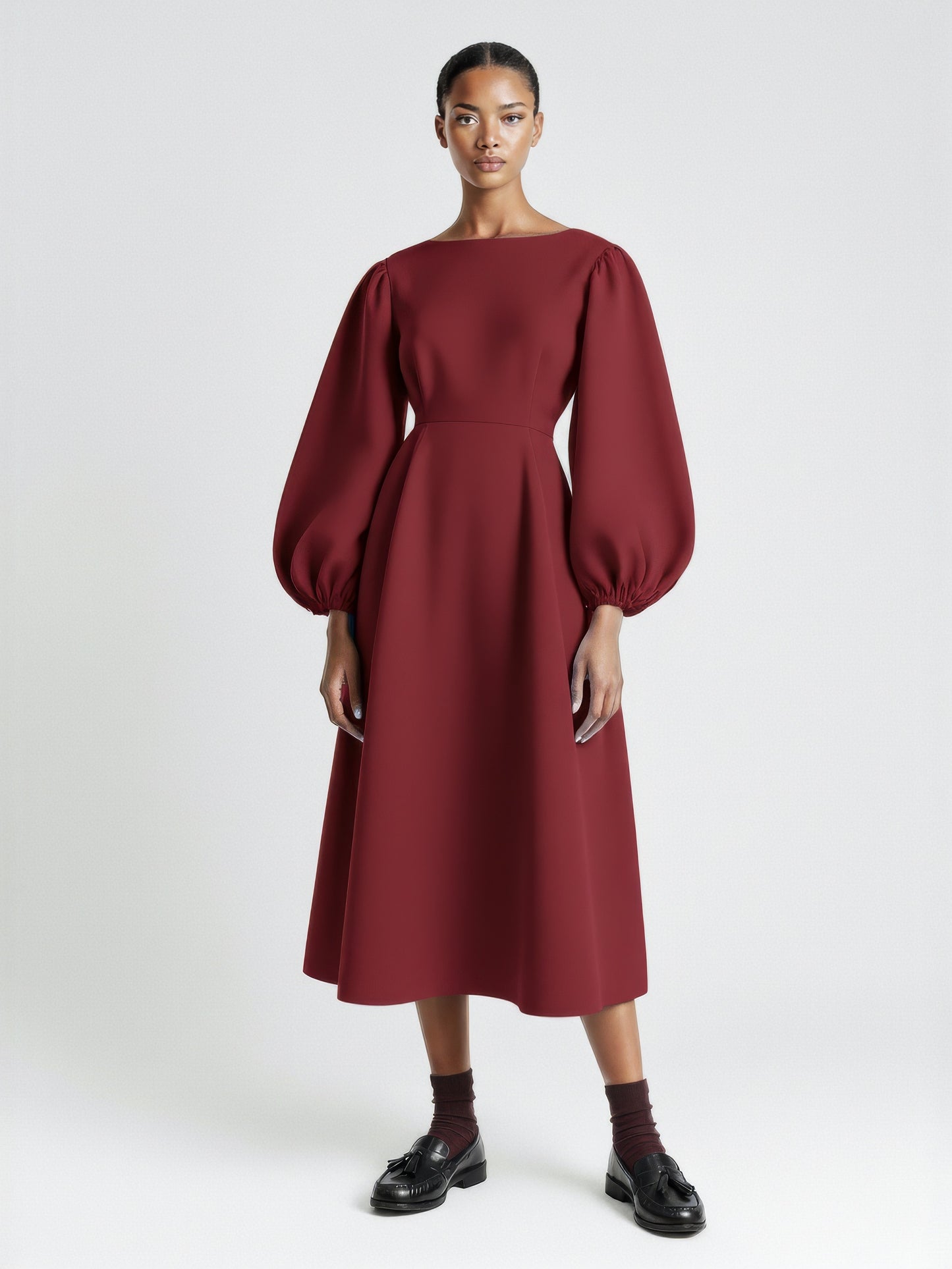 Balloon Sleeve Fit Flare Dress