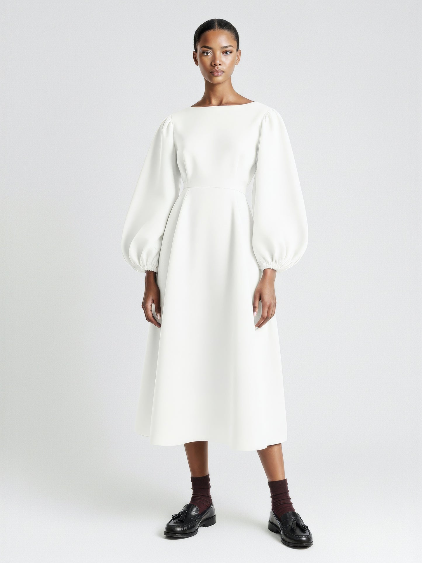Balloon Sleeve Fit Flare Dress