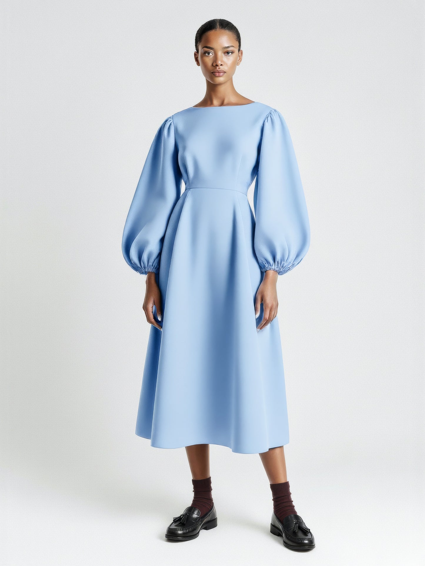 Balloon Sleeve Fit Flare Dress