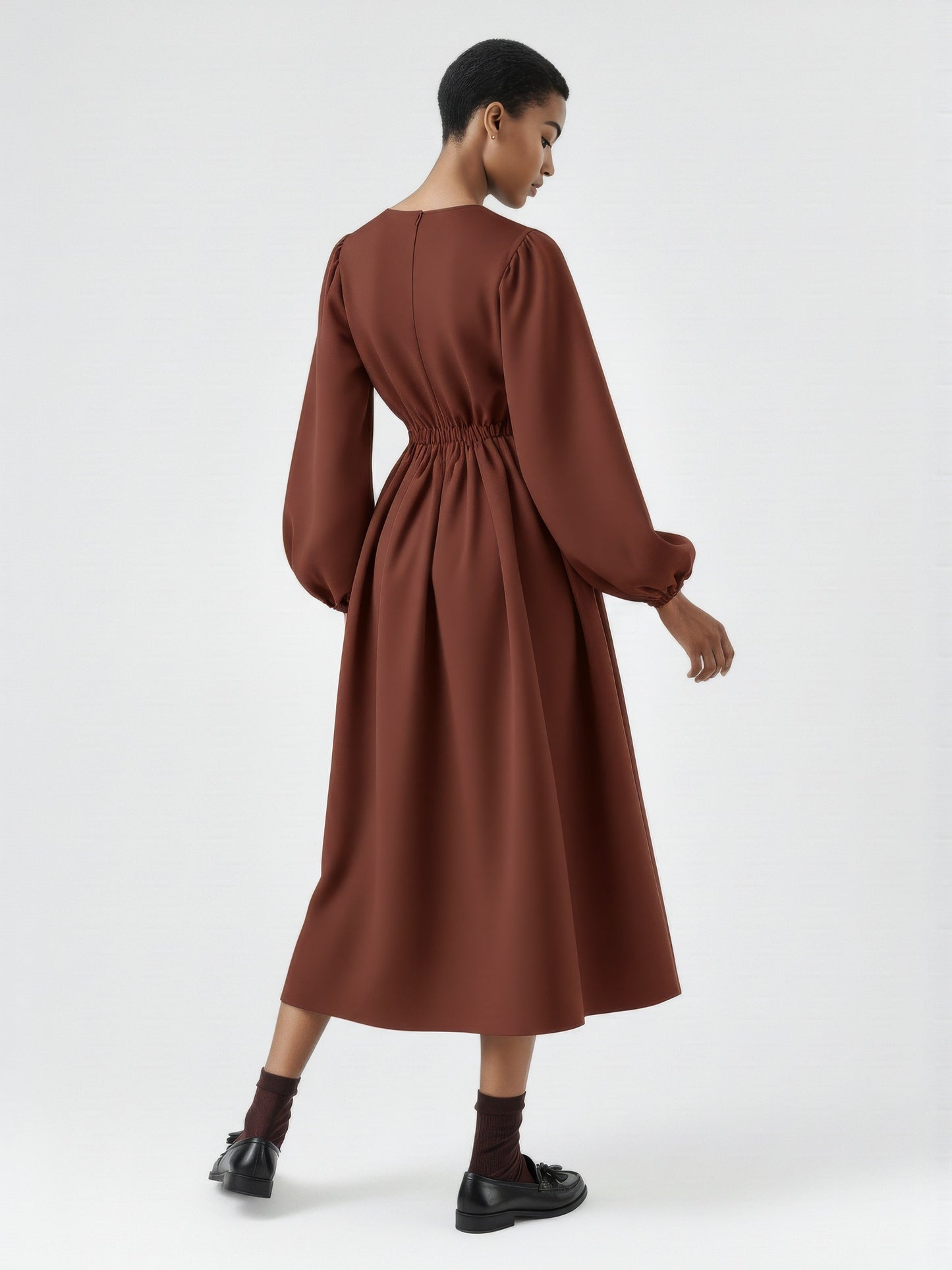 Balloon Sleeve Fit Flare Dress