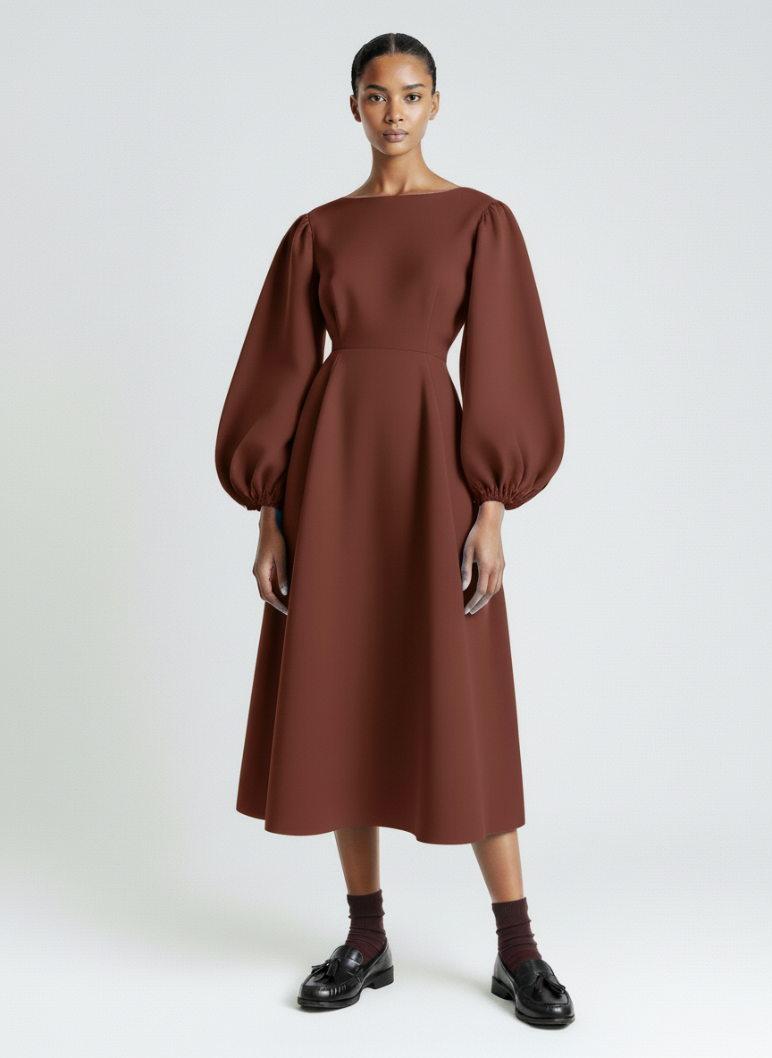 Balloon Sleeve Fit Flare Dress – Gryning