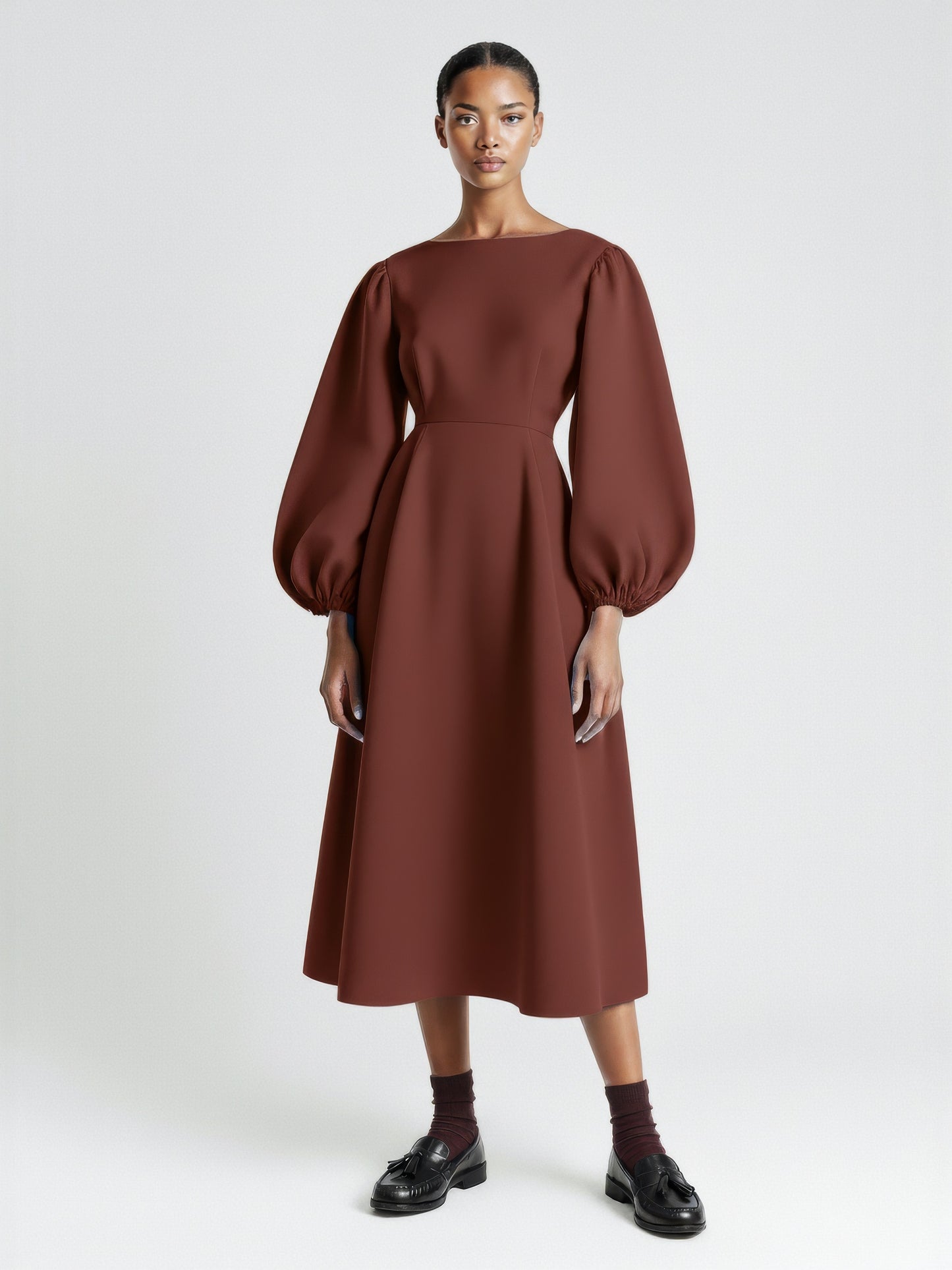 Balloon Sleeve Fit Flare Dress