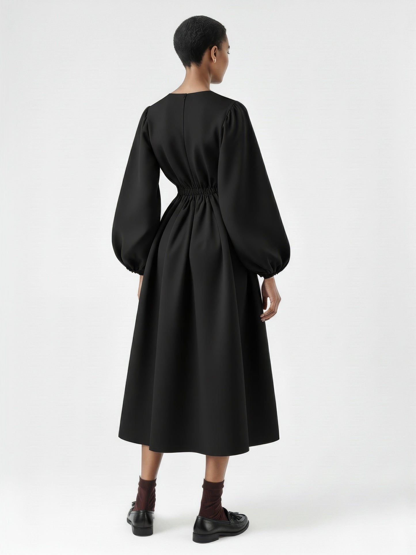 Balloon Sleeve Fit Flare Dress