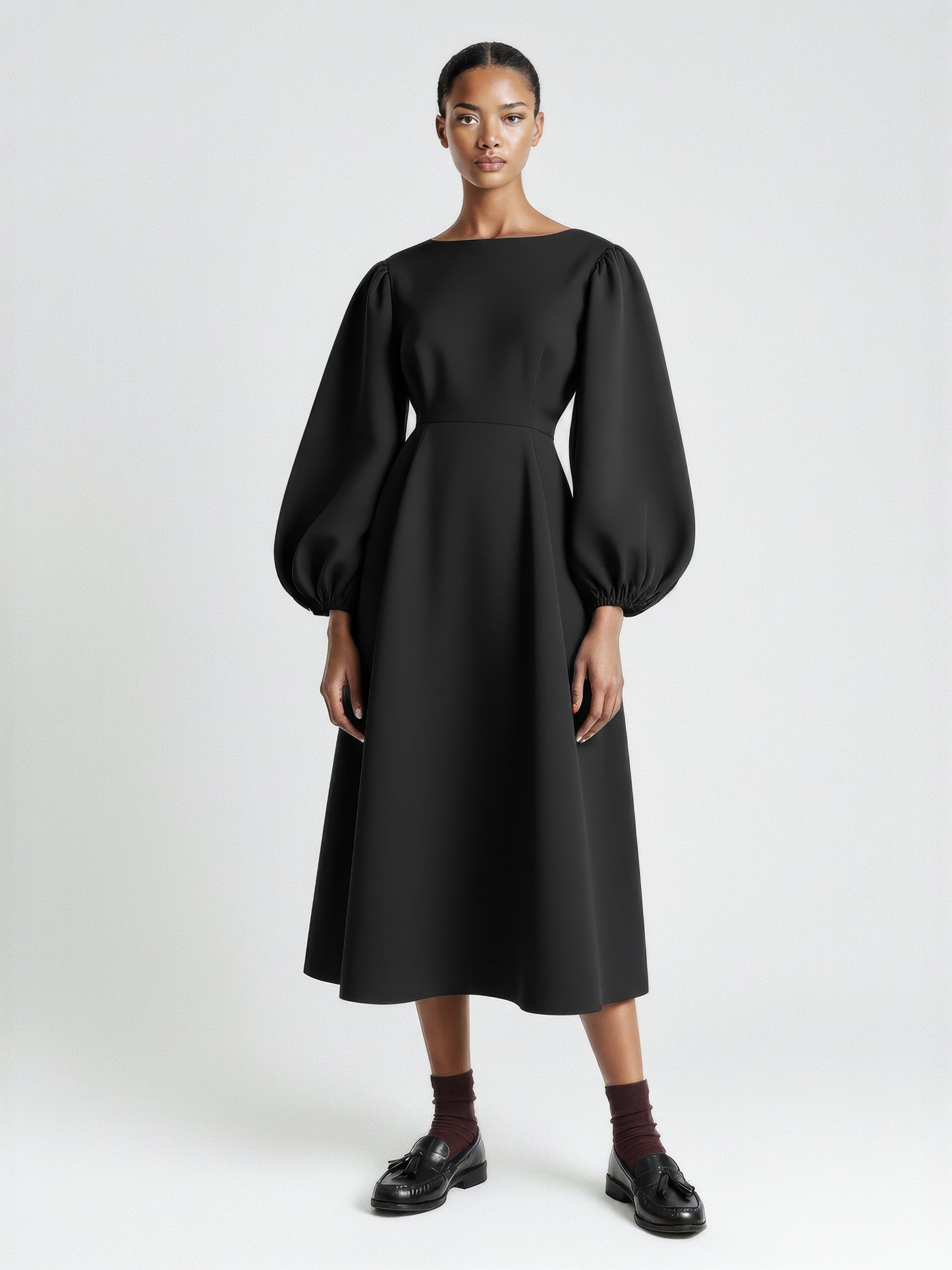 Balloon Sleeve Fit Flare Dress