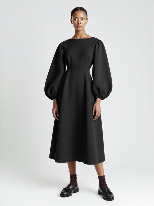 Balloon Sleeve Fit Flare Dress