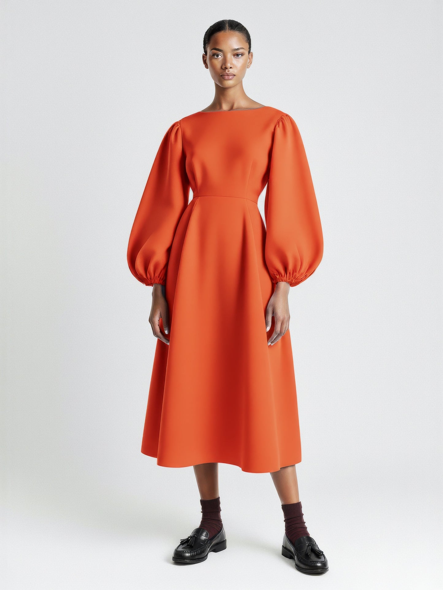 Balloon Sleeve Fit Flare Dress