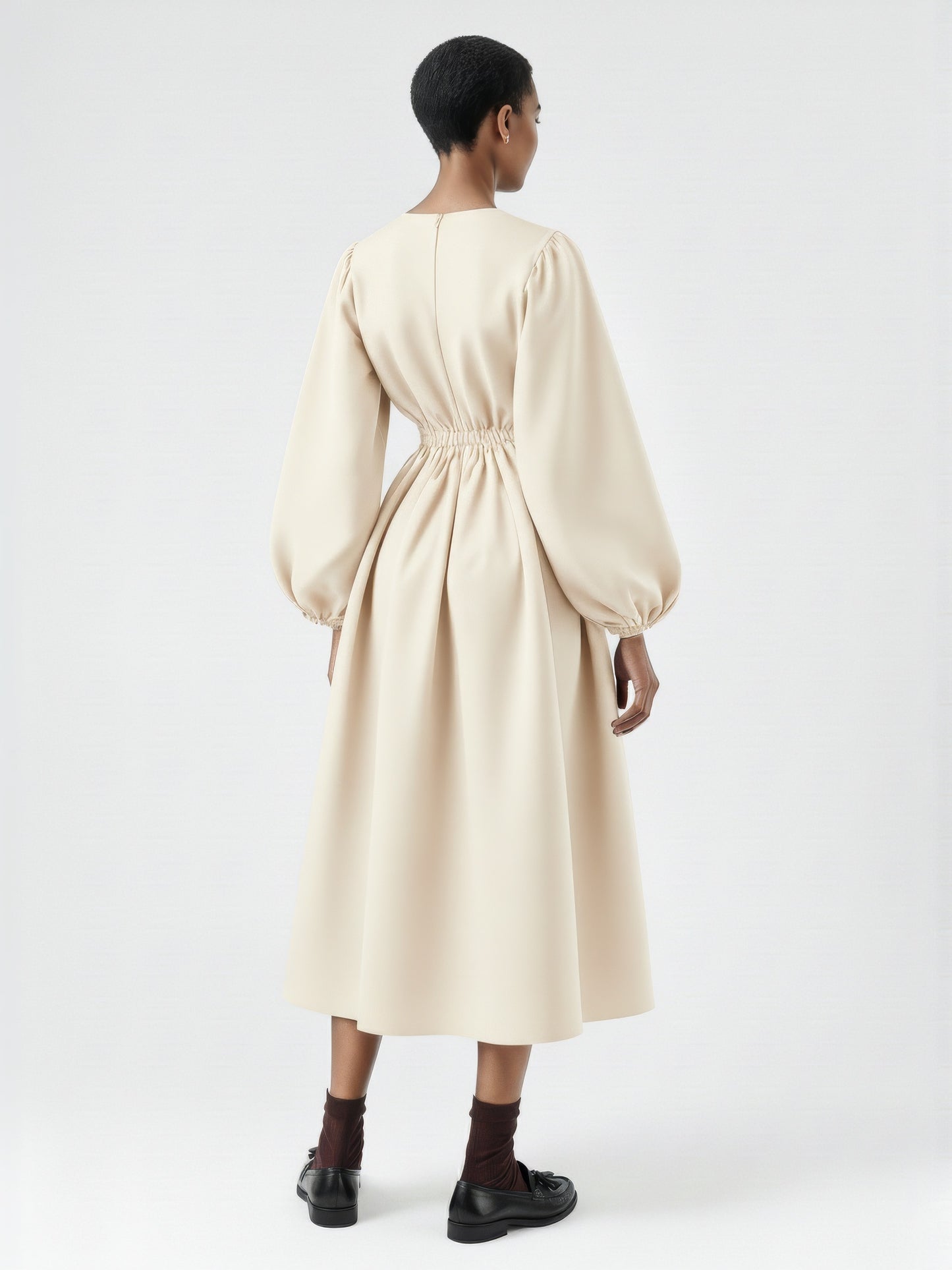 Balloon Sleeve Fit Flare Dress