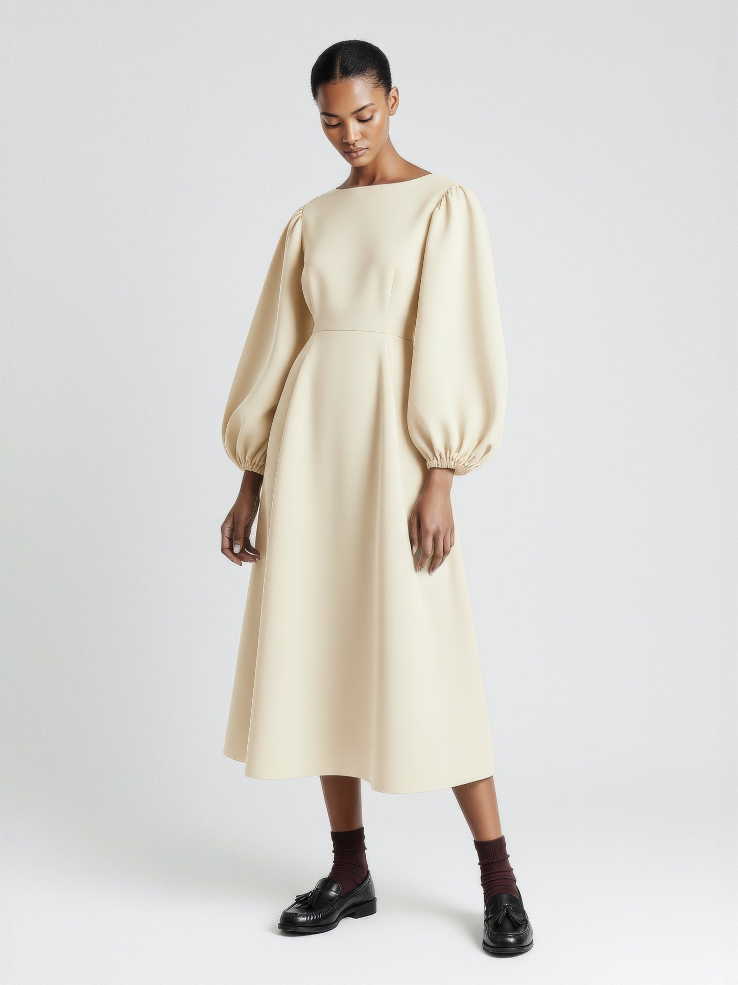 Balloon Sleeve Fit Flare Dress