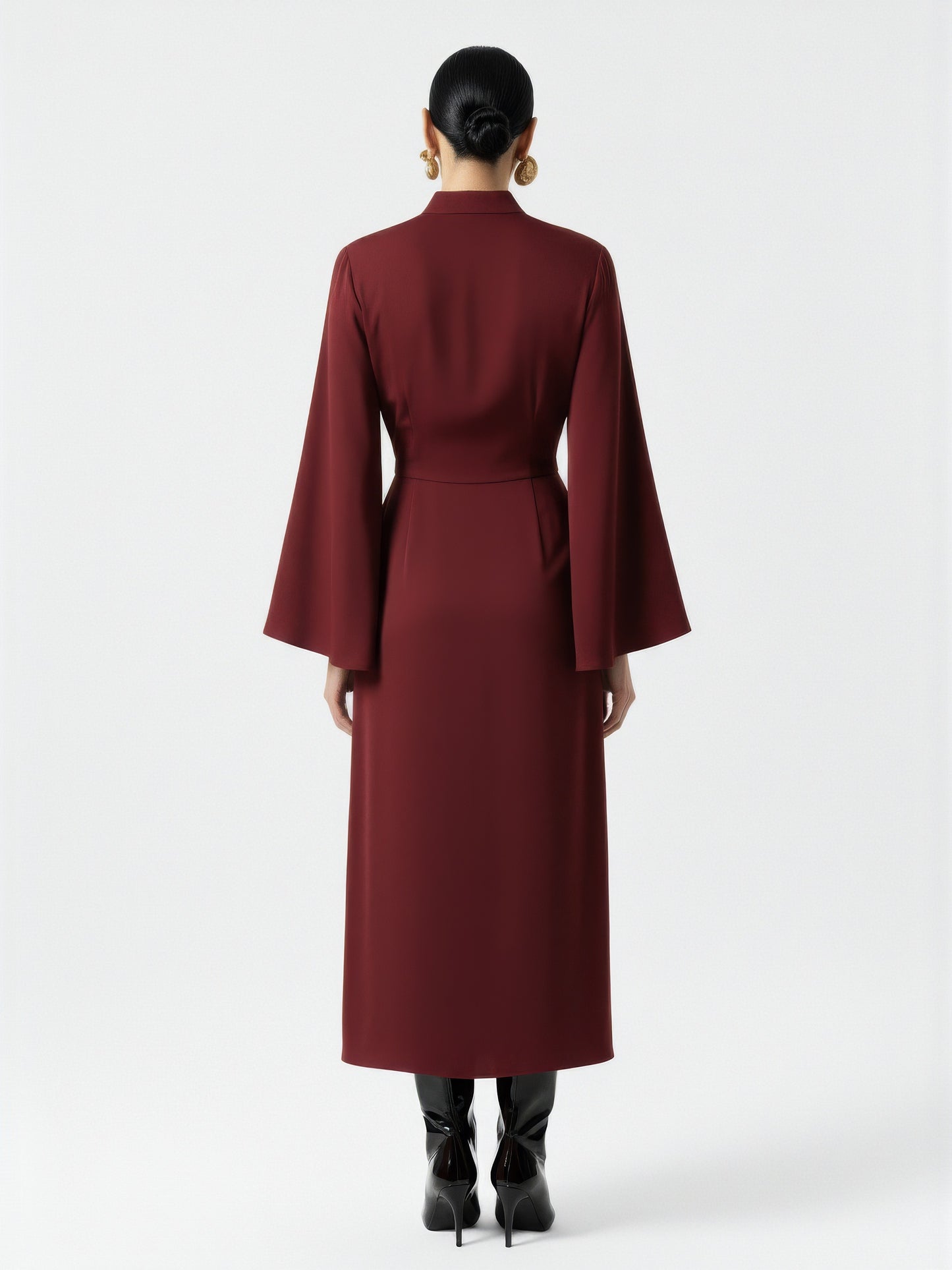 High Collar Flared Sleeve Dress