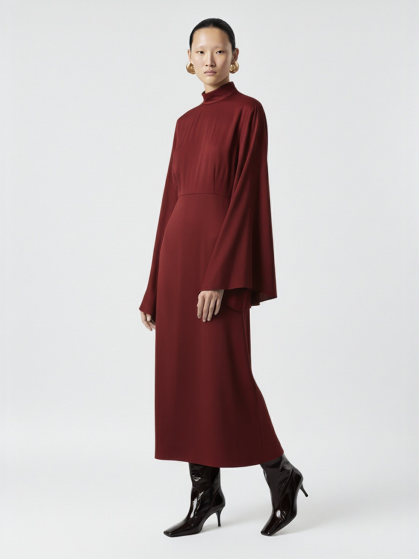 High Collar Flared Sleeve Dress