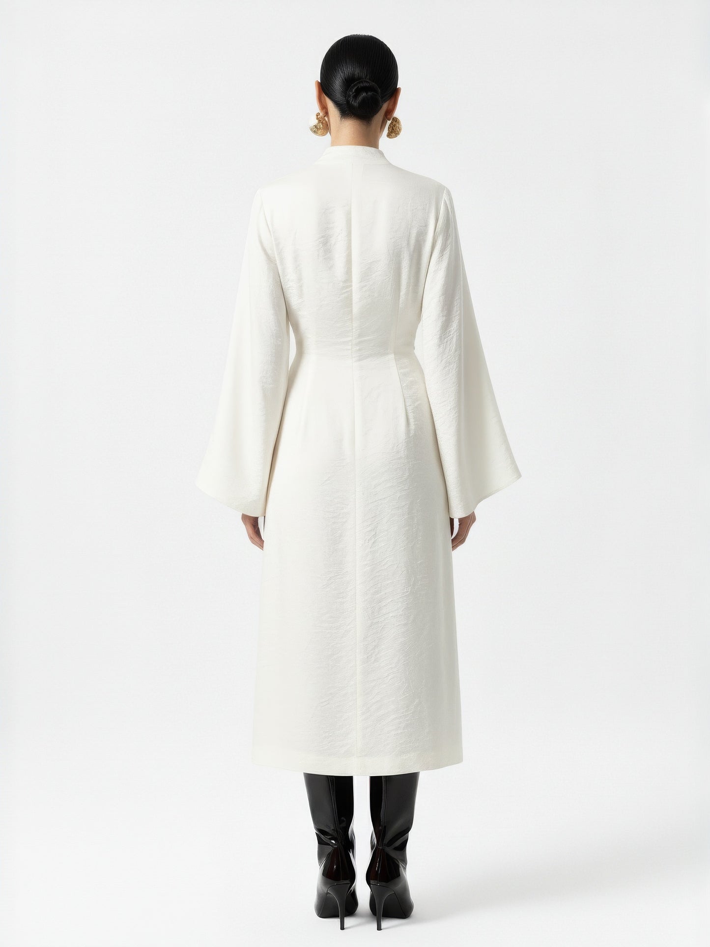 High Collar Flared Sleeve Dress
