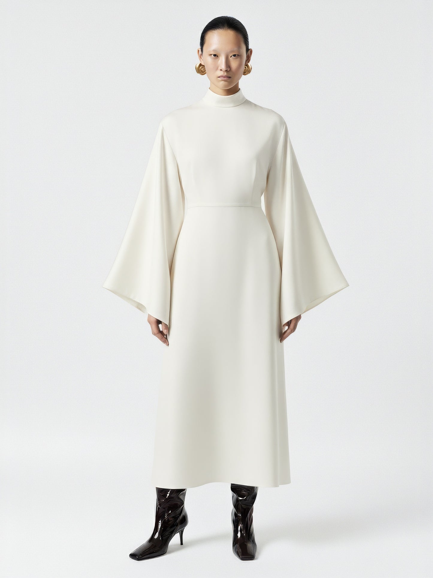 High Collar Flared Sleeve Dress