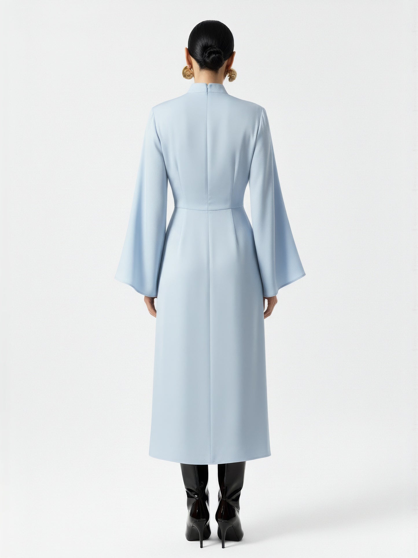 High Collar Flared Sleeve Dress