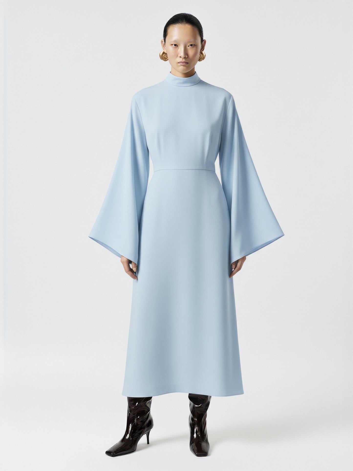 High Collar Flared Sleeve Dress