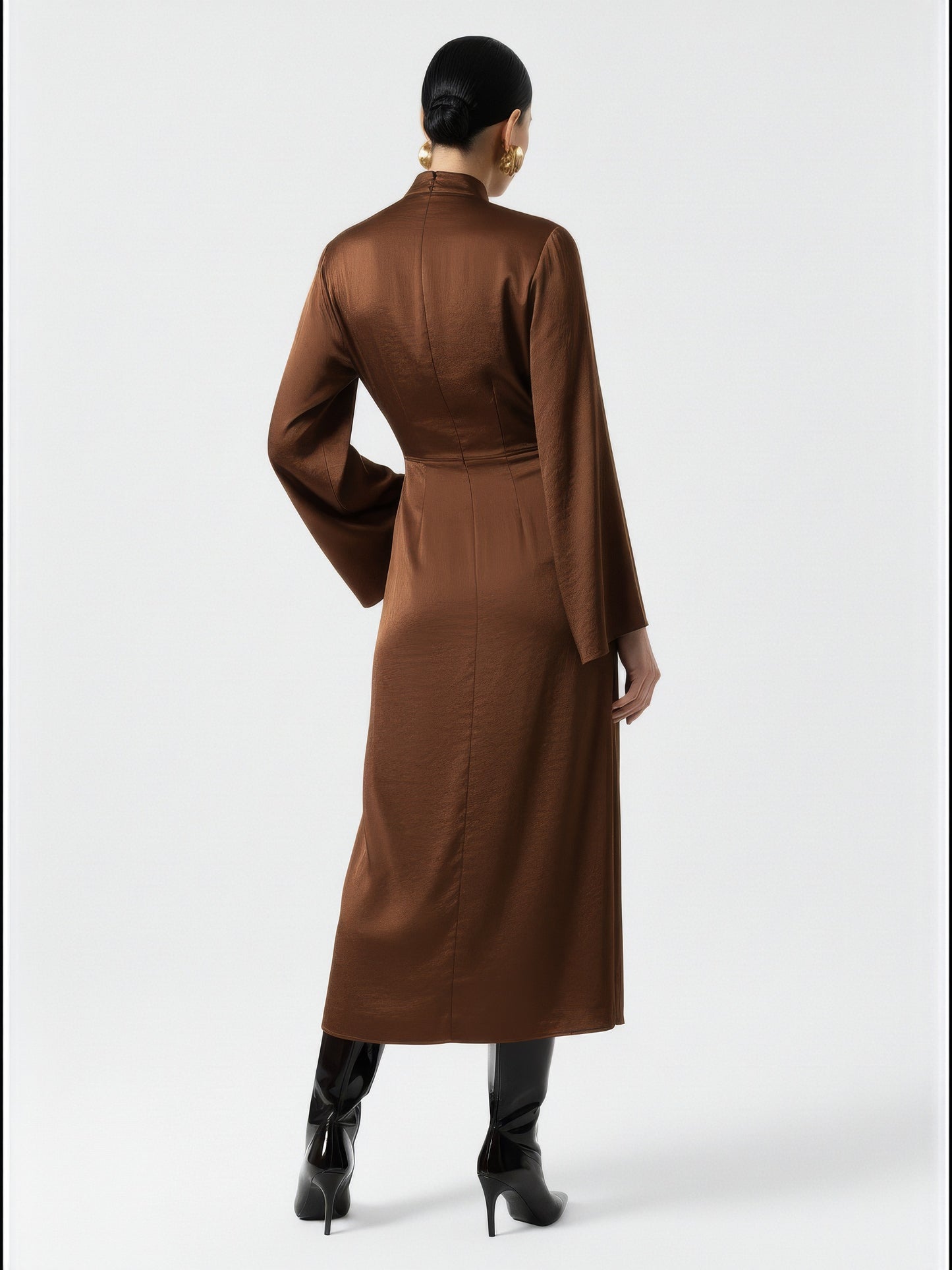 High Collar Flared Sleeve Dress