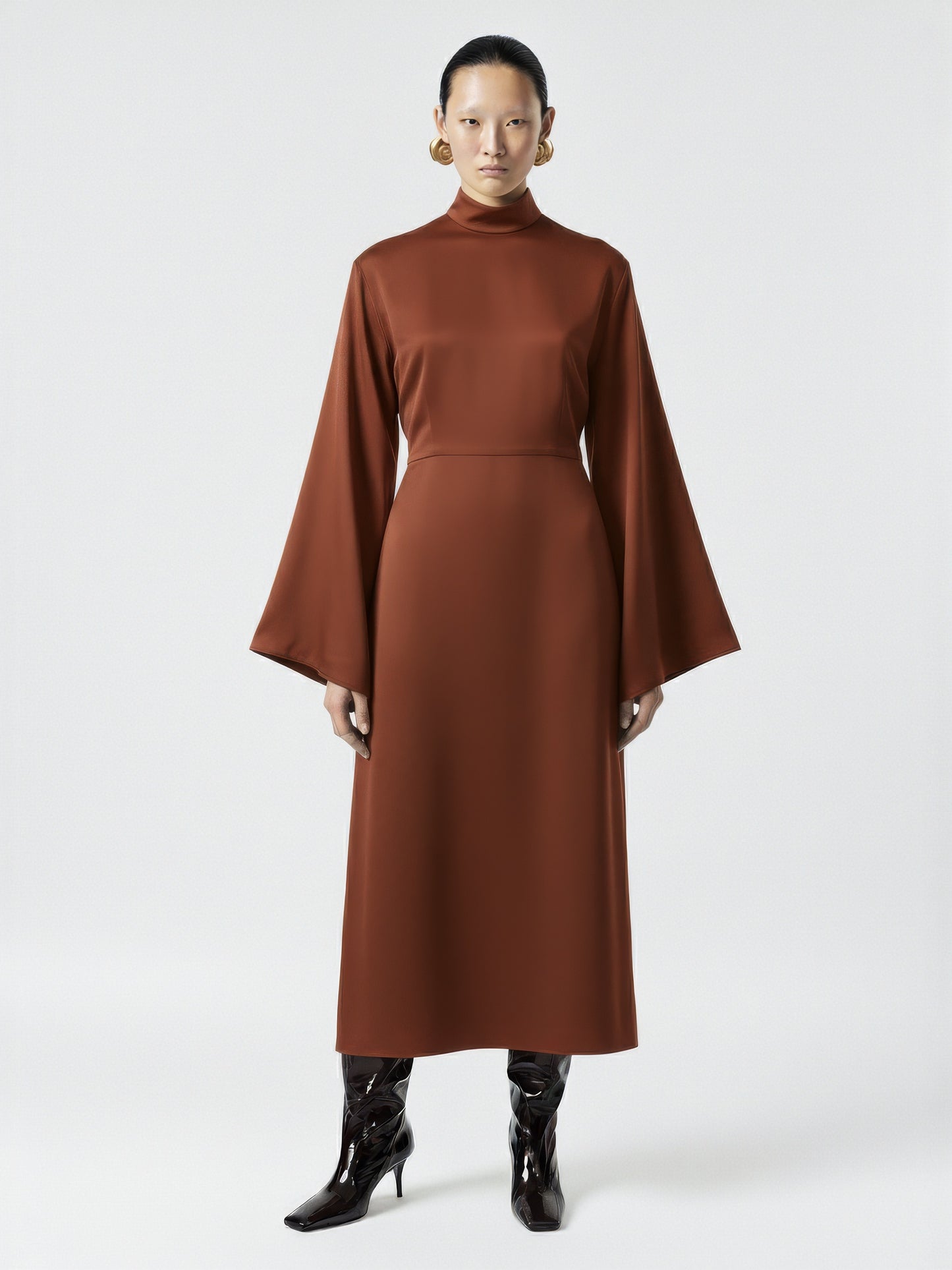 High Collar Flared Sleeve Dress