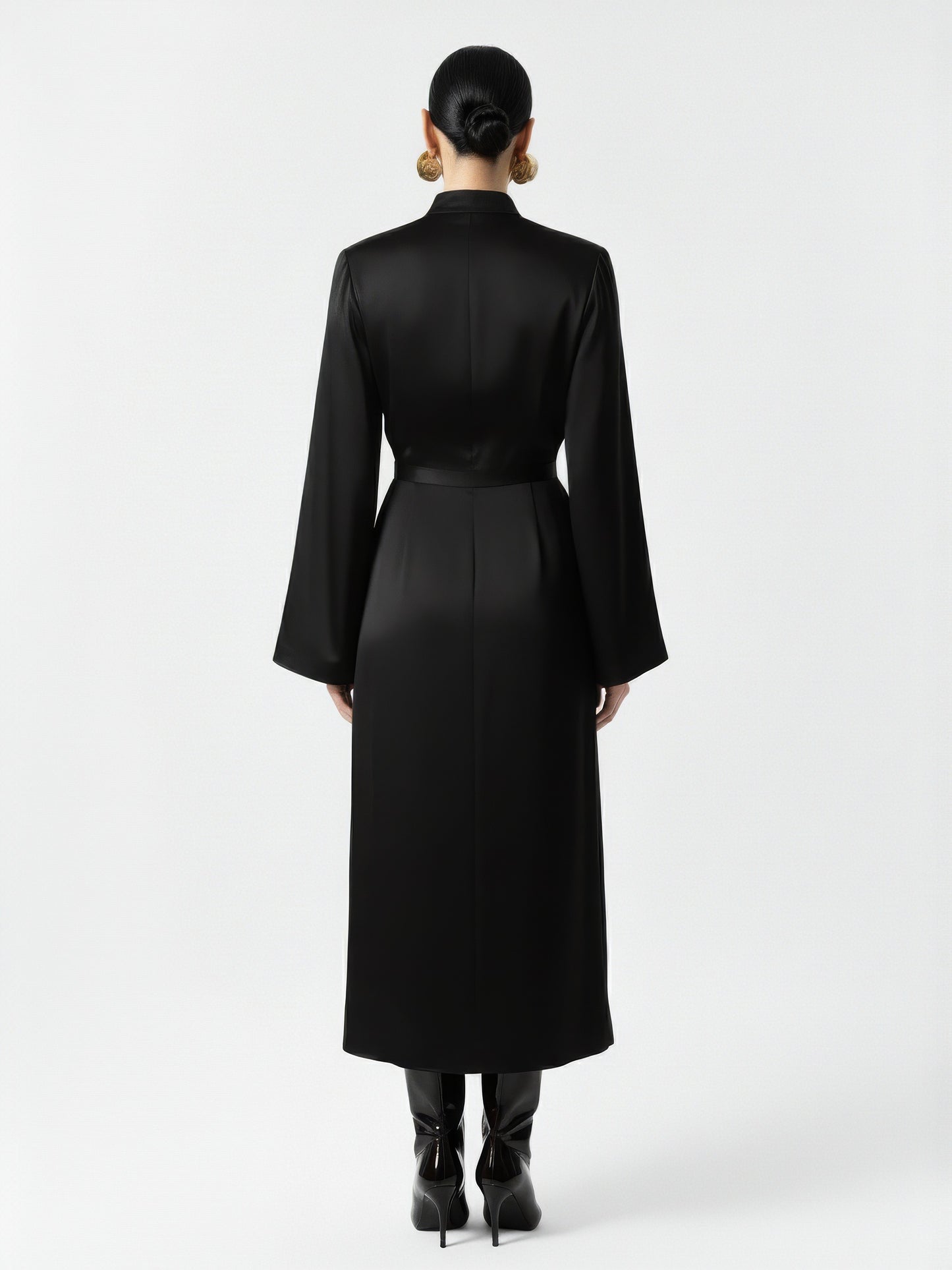 High Collar Flared Sleeve Dress