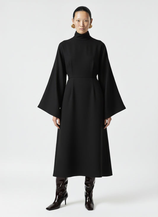 High Collar Flared Sleeve Dress