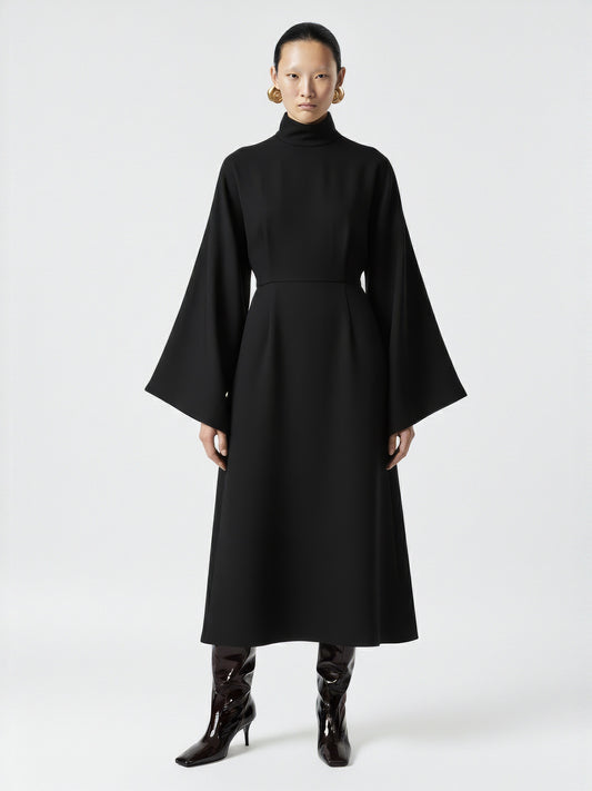 High Collar Flared Sleeve Dress