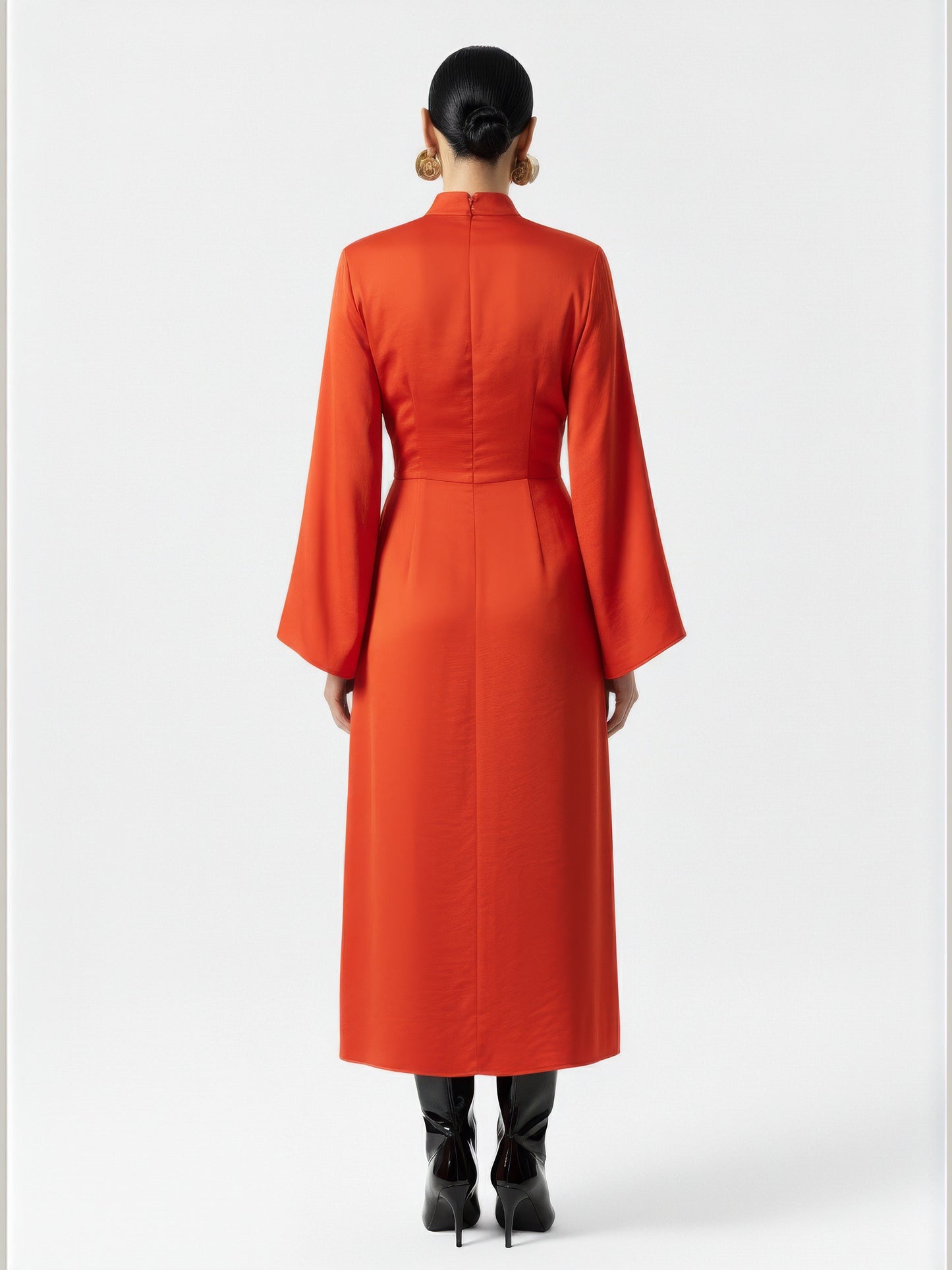 High Collar Flared Sleeve Dress