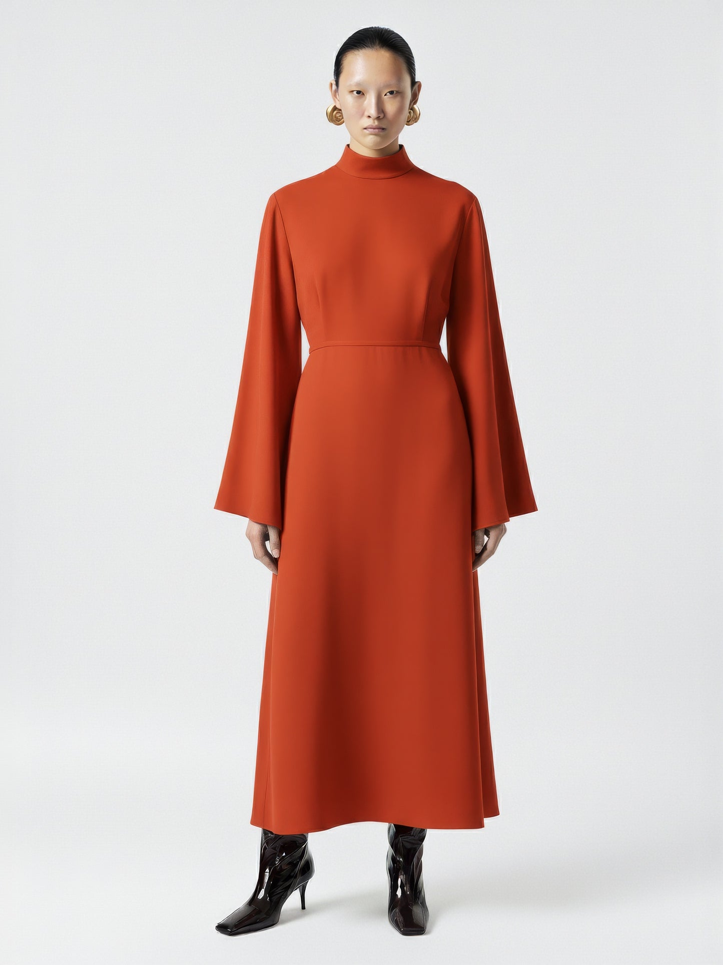High Collar Flared Sleeve Dress