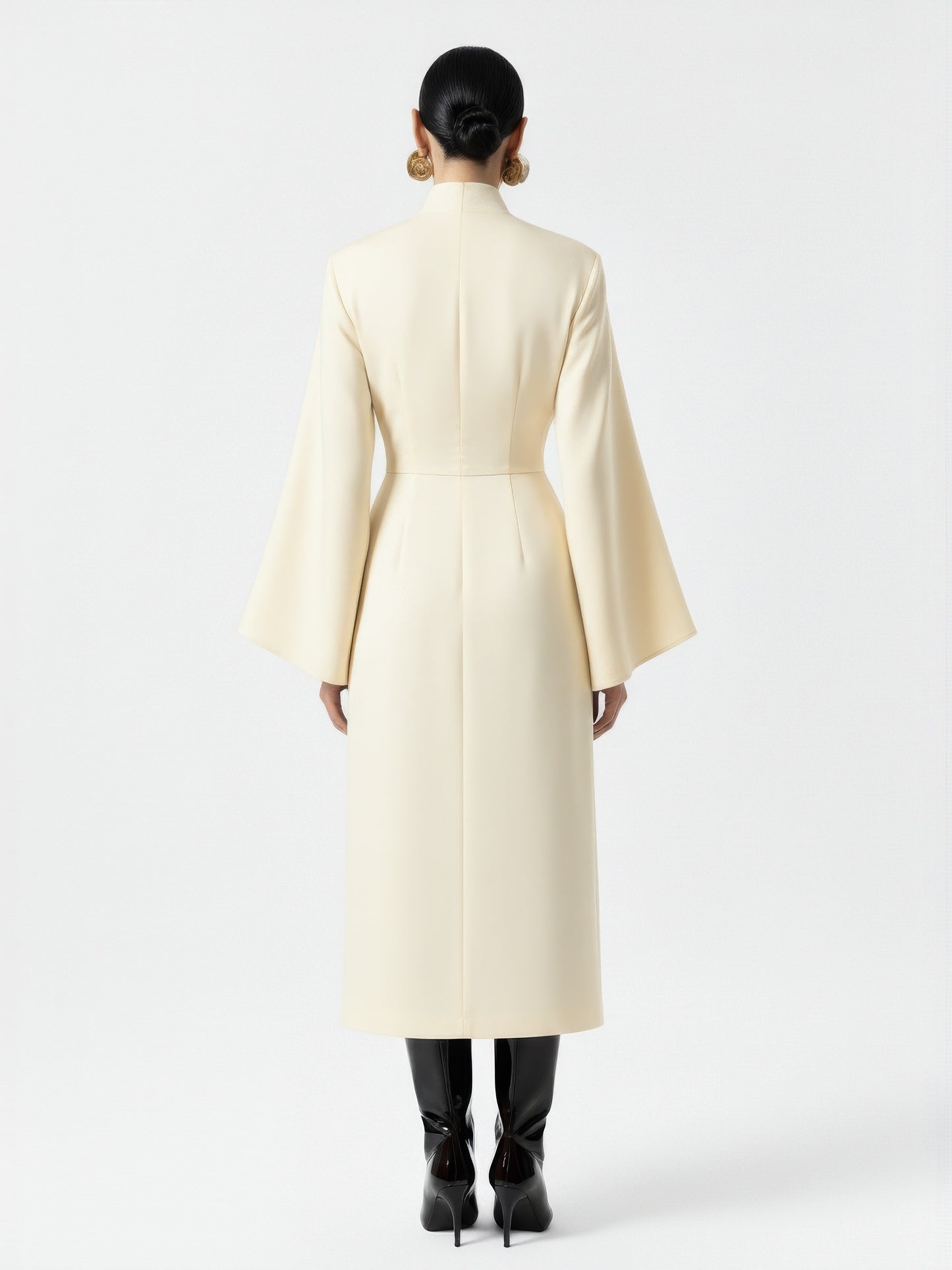 High Collar Flared Sleeve Dress