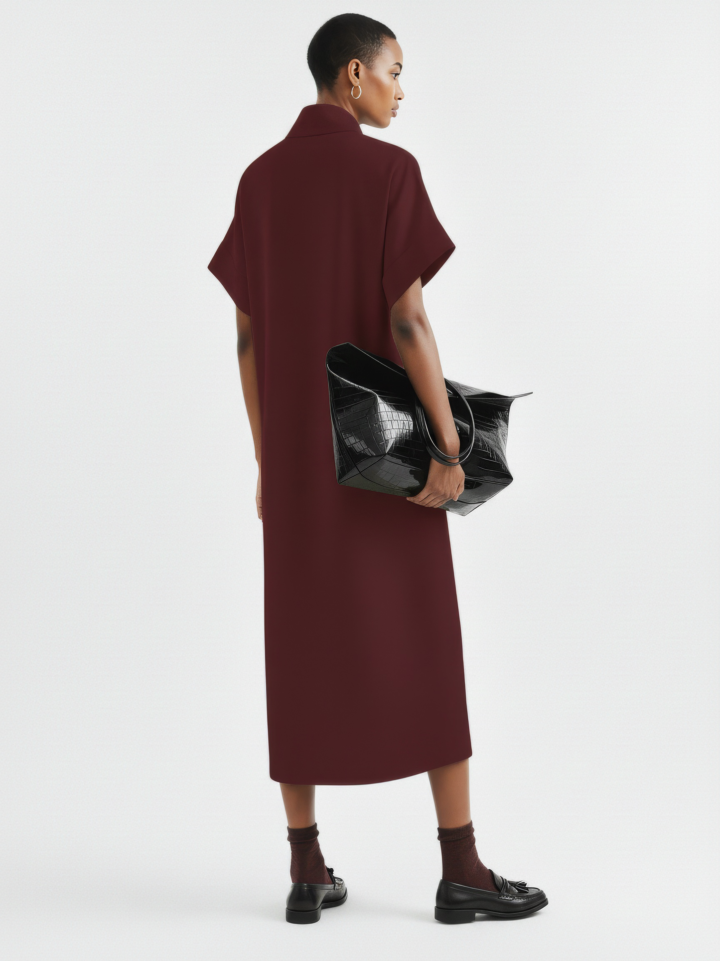 Triangle-Neck Scarf Midi Dress