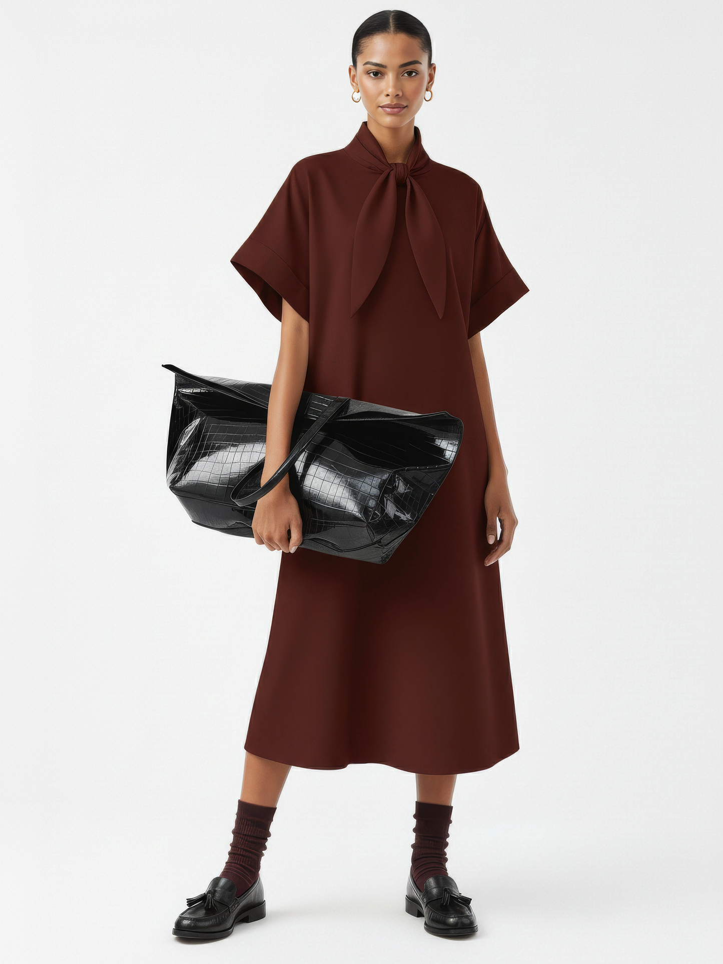 Triangle-Neck Scarf Midi Dress