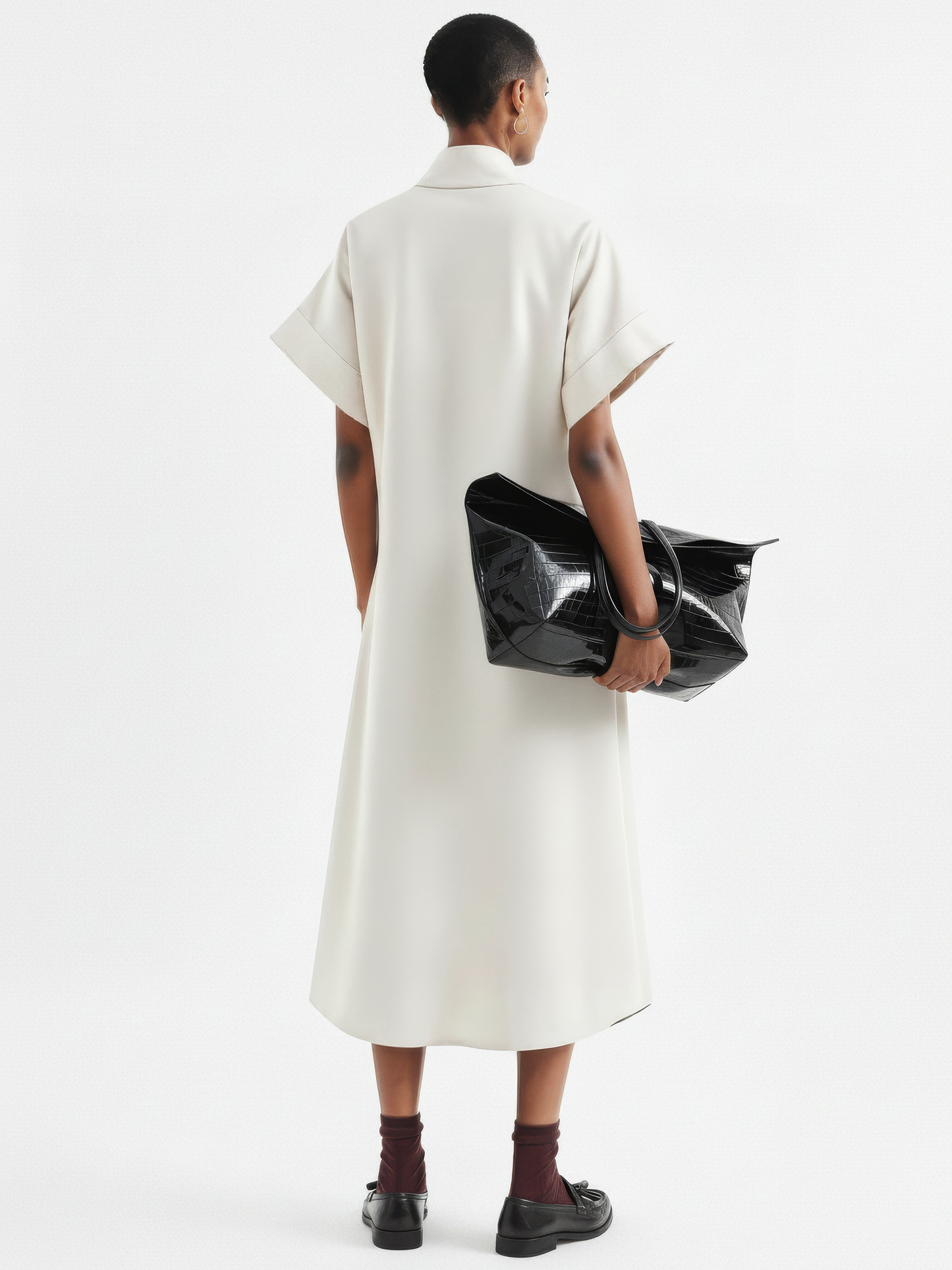 Triangle-Neck Scarf Midi Dress