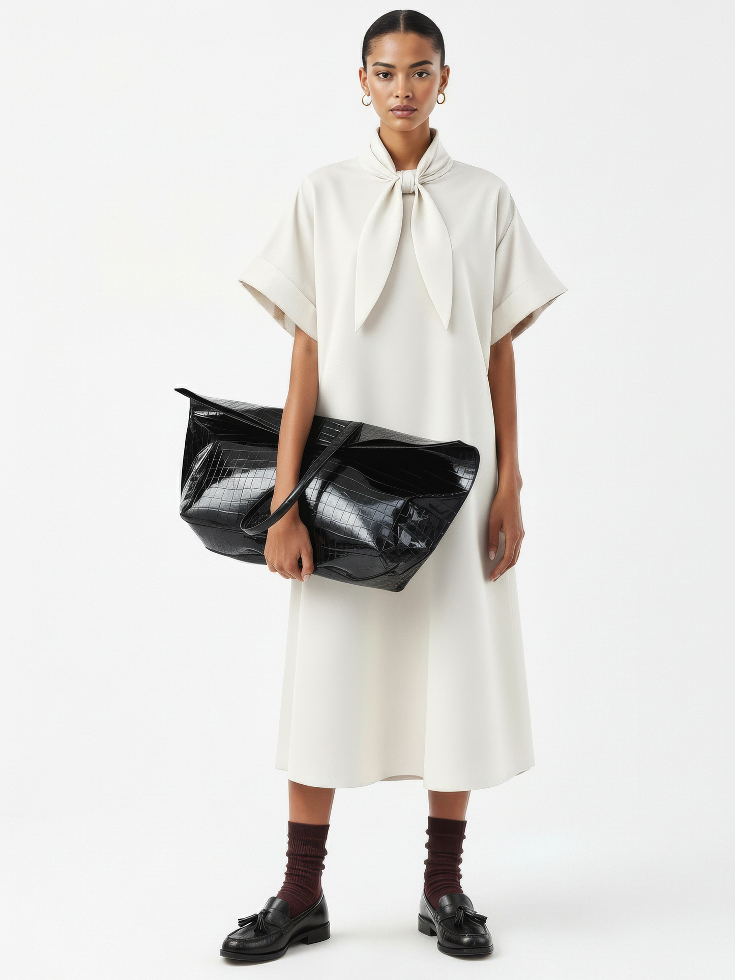Triangle-Neck Scarf Midi Dress