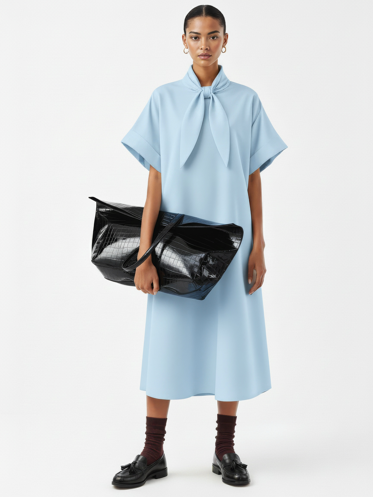 Triangle-Neck Scarf Midi Dress