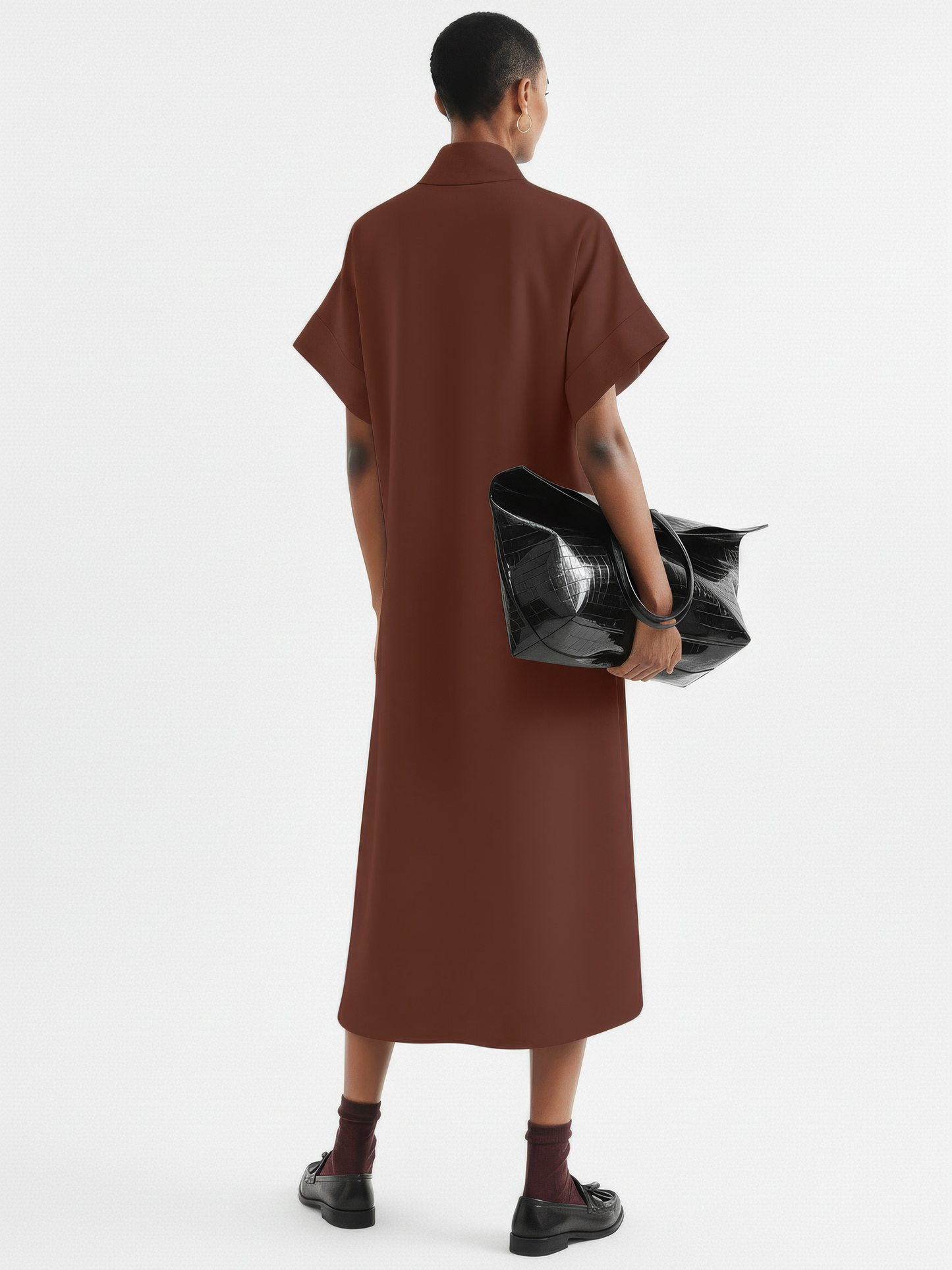 Triangle-Neck Scarf Midi Dress