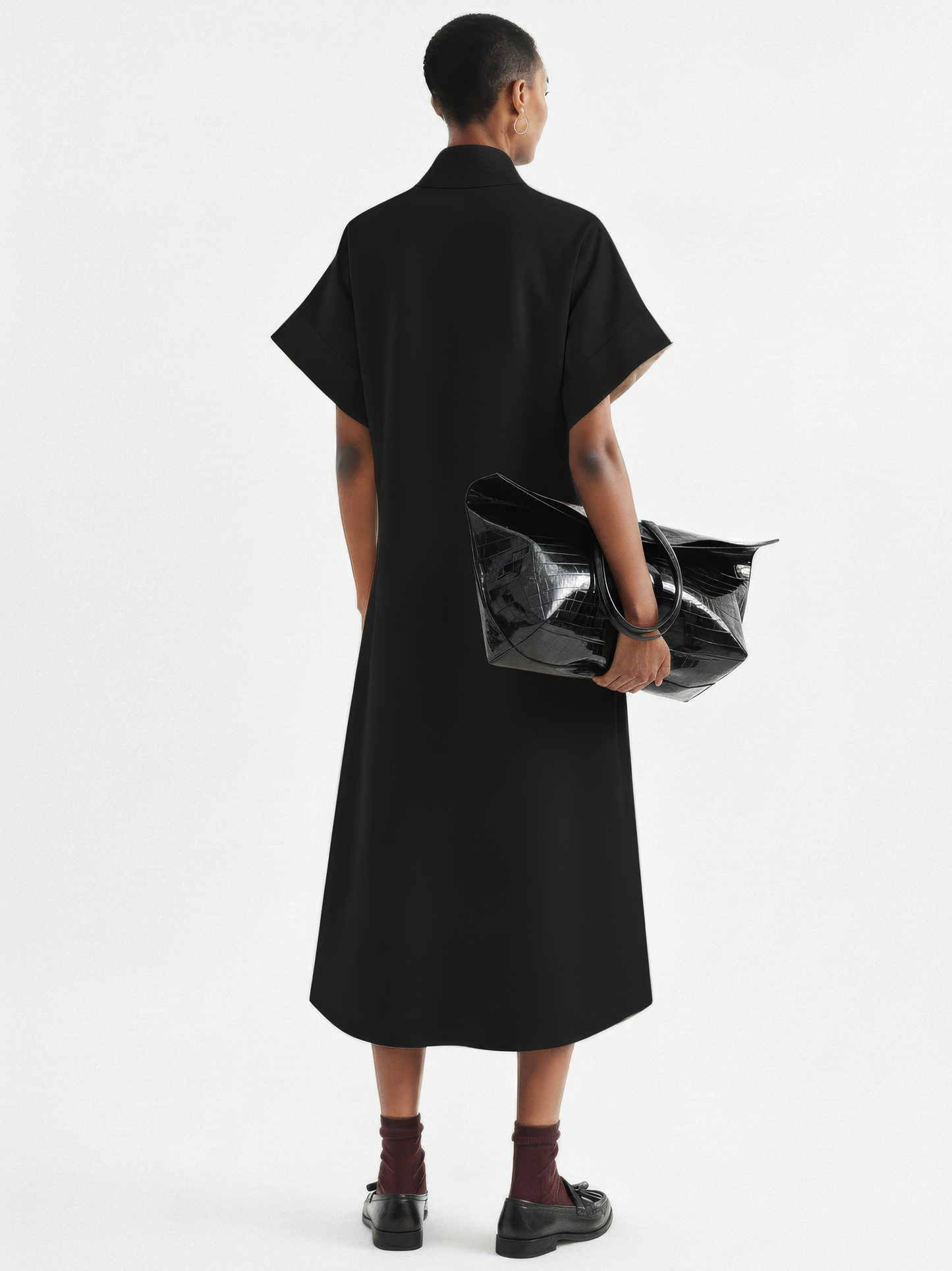 Triangle-Neck Scarf Midi Dress