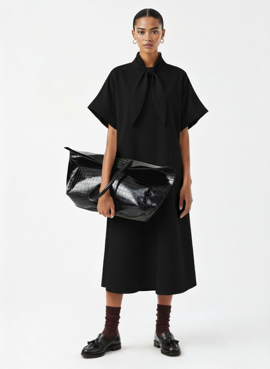 Triangle-Neck Scarf Midi Dress