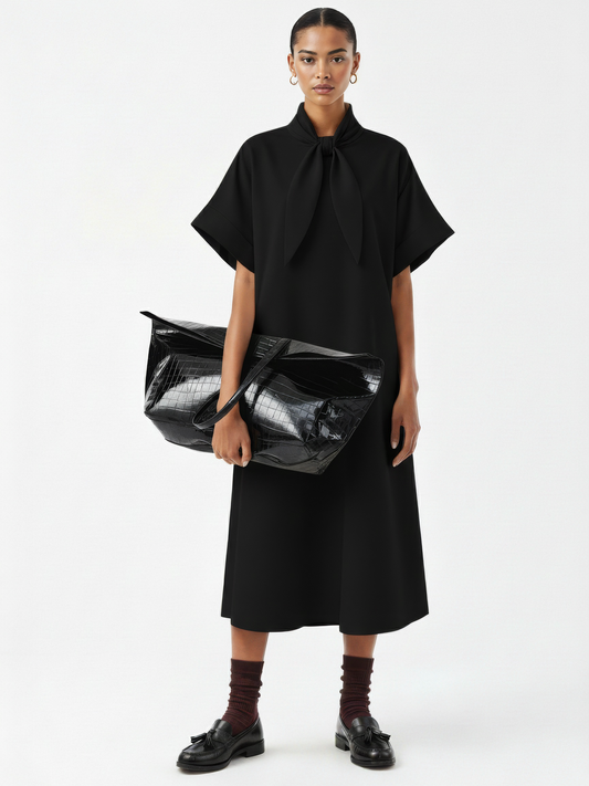 Triangle-Neck Scarf Midi Dress