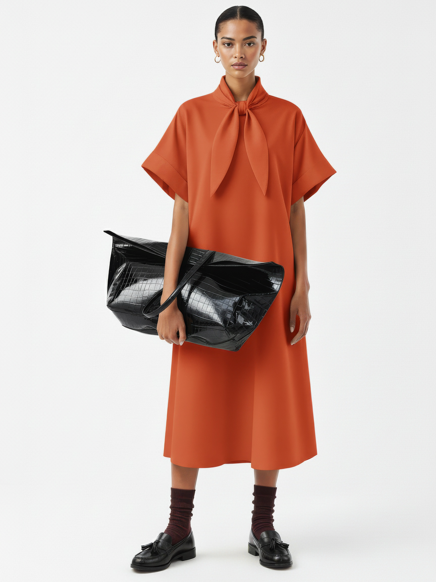 Triangle-Neck Scarf Midi Dress