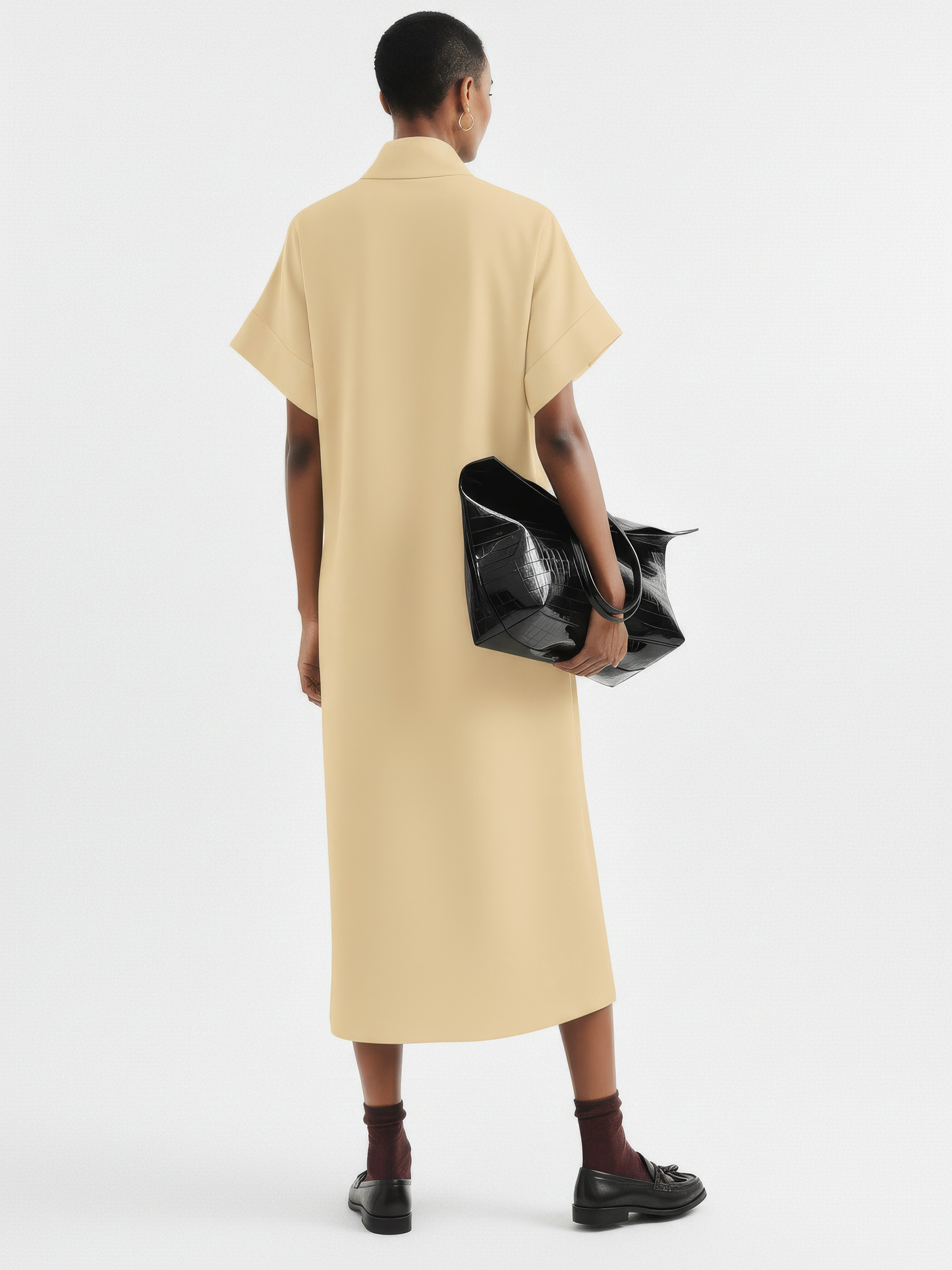 Triangle-Neck Scarf Midi Dress