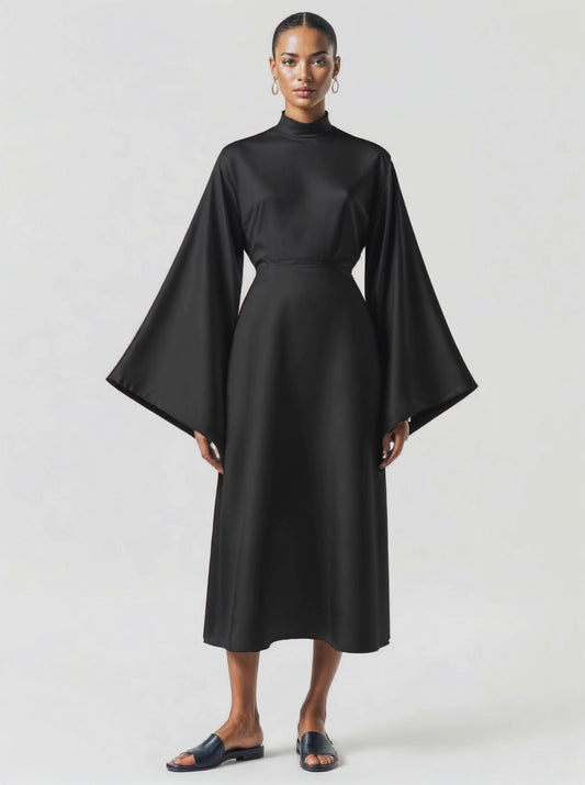 High Collar Flared Sleeve Dress