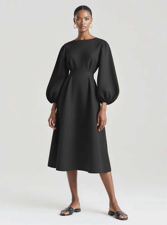 Balloon Sleeve Fit Flare Dress